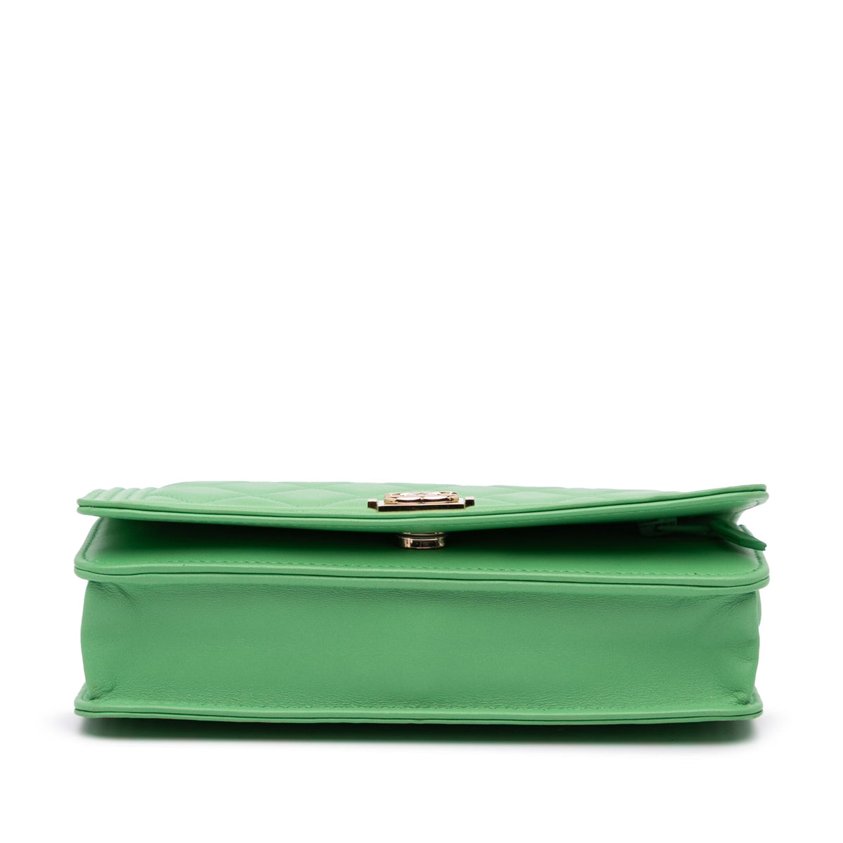 Second hand Chanel Boy Large Quilted Lambskin Leather Wallet on Chain Crossbody Green - Tabita Bags