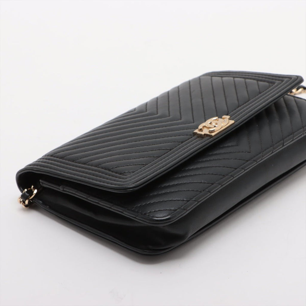 Second hand Chanel Boy Leather Wallet on Chain Clutch Black - Tabita Bags