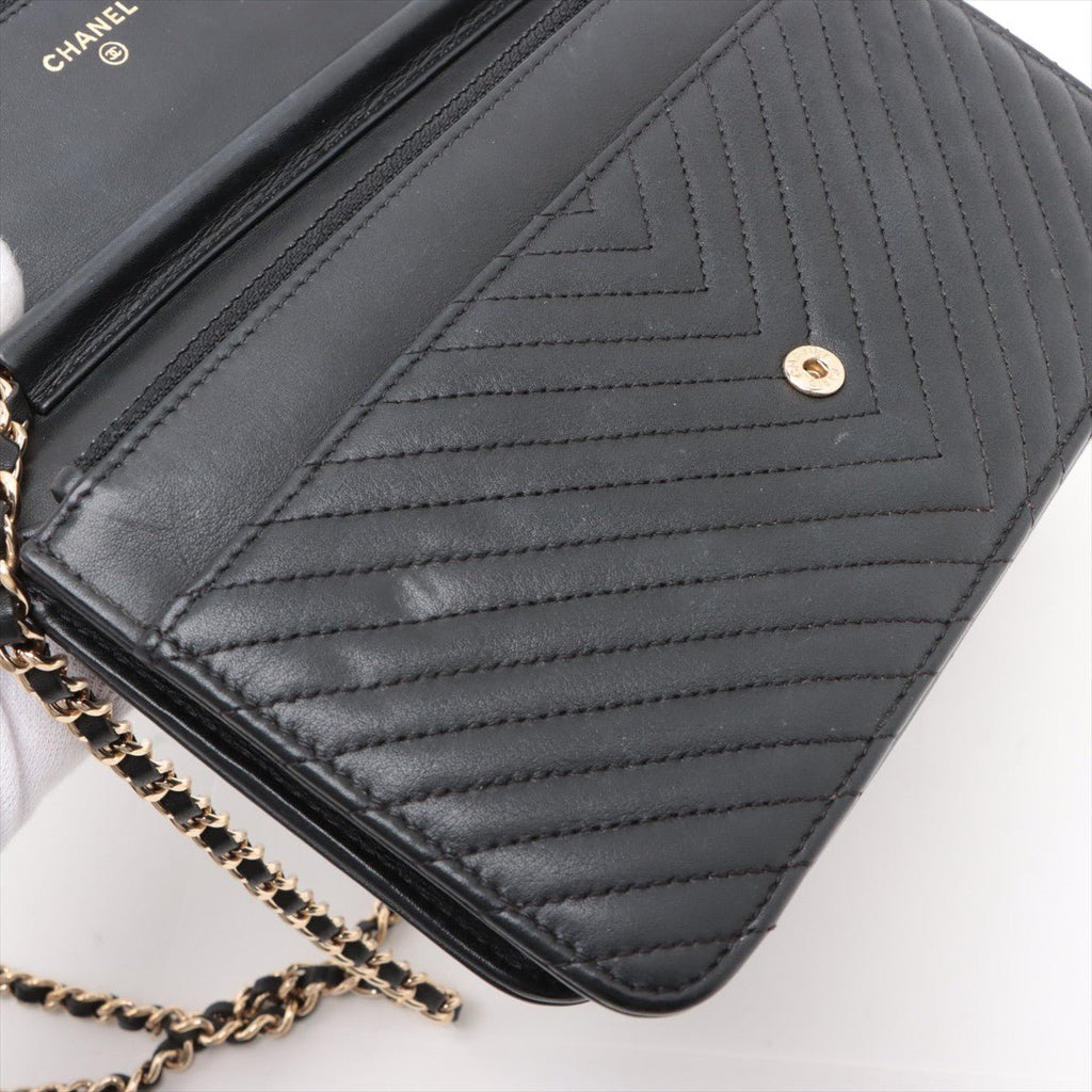 Second hand Chanel Boy Leather Wallet on Chain Clutch Black - Tabita Bags