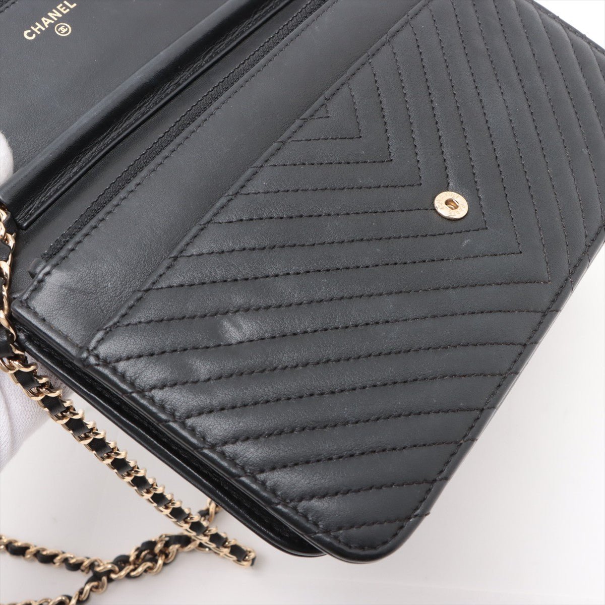Second hand Chanel Boy Leather Wallet on Chain Clutch Black - Tabita Bags