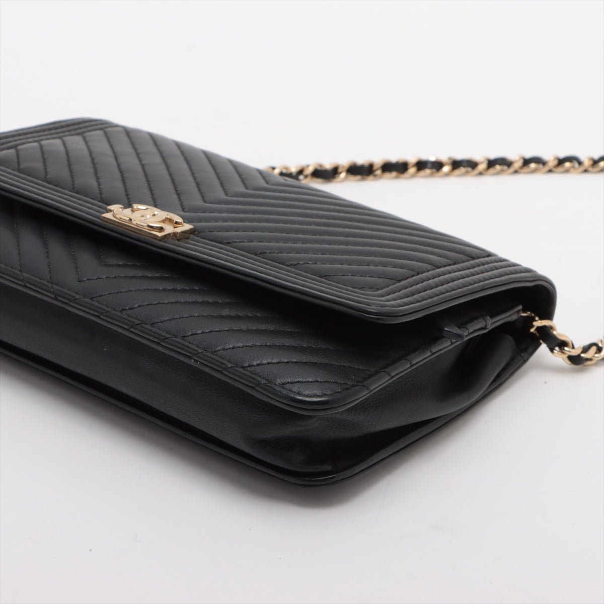 Second hand Chanel Boy Leather Wallet on Chain Clutch Black - Tabita Bags