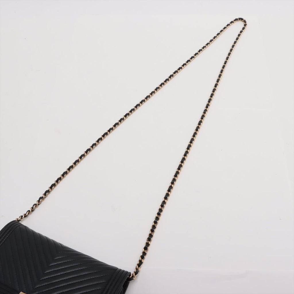Second hand Chanel Boy Leather Wallet on Chain Clutch Black - Tabita Bags
