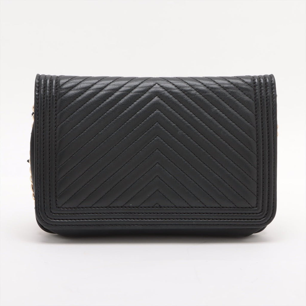 Second hand Chanel Boy Leather Wallet on Chain Clutch Black - Tabita Bags