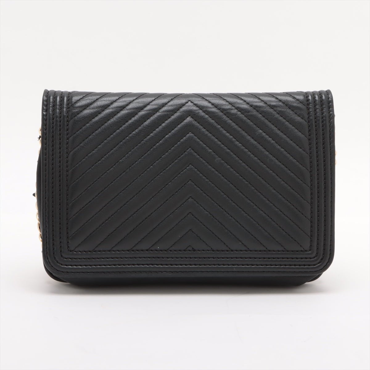 Second hand Chanel Boy Leather Wallet on Chain Clutch Black - Tabita Bags