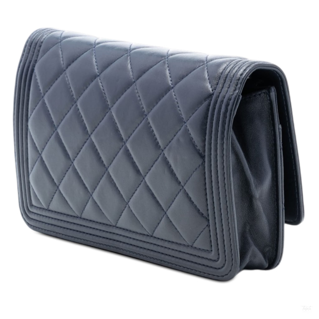 Second hand Chanel Boy Leather Wallet on Chain Clutch Blue - Tabita Bags
