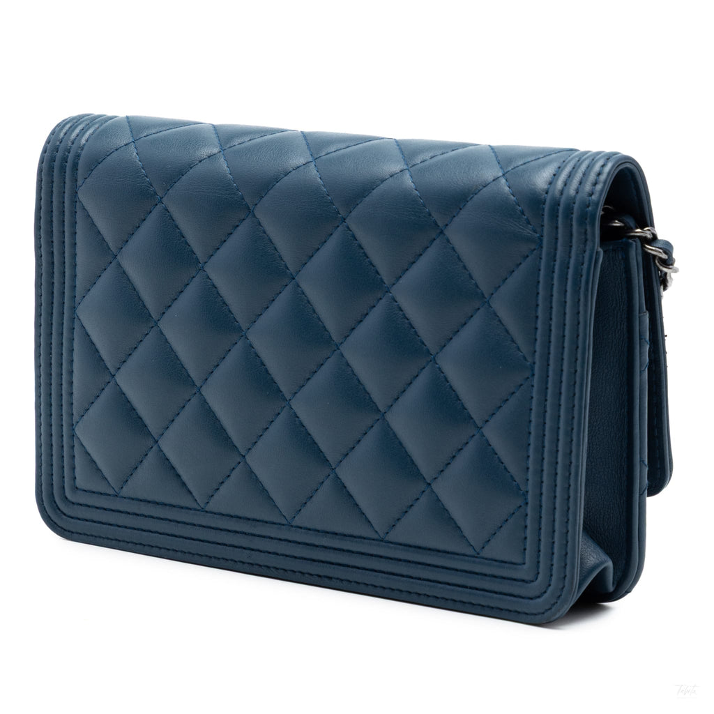 Second hand Chanel Boy Leather Wallet on Chain Clutch Blue - Tabita Bags