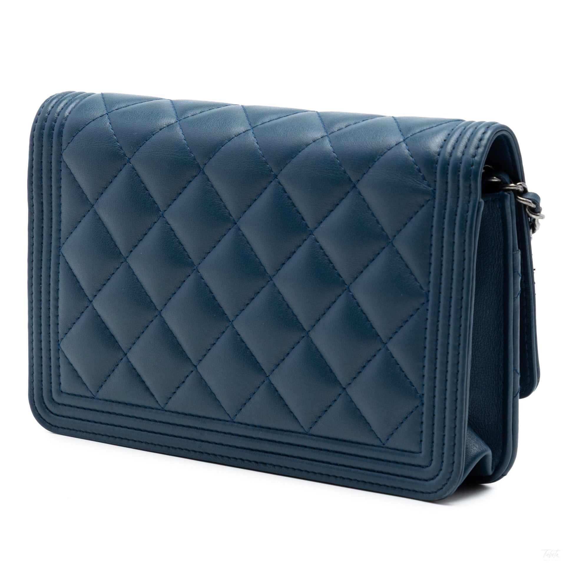 Second hand Chanel Boy Leather Wallet on Chain Clutch Blue - Tabita Bags