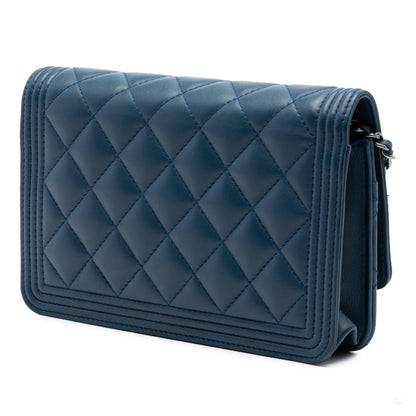 Second hand Chanel Boy Leather Wallet on Chain Clutch Blue - Tabita Bags