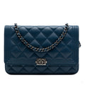 Second hand Chanel Boy Leather Wallet on Chain Clutch Blue - Tabita Bags