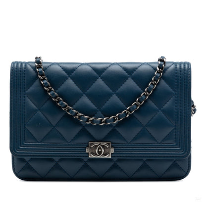 Second hand Chanel Boy Leather Wallet on Chain Clutch Blue - Tabita Bags