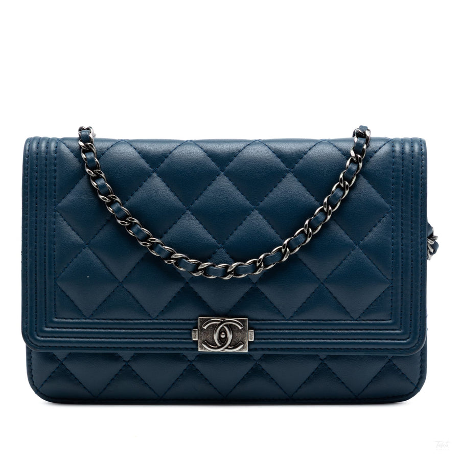 Second hand Chanel Boy Leather Wallet on Chain Clutch Blue - Tabita Bags