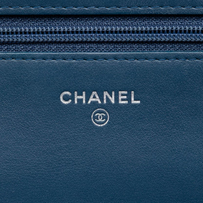 Second hand Chanel Boy Leather Wallet on Chain Clutch Blue - Tabita Bags
