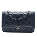 Second hand Chanel Boy Leather Wallet on Chain Clutch Blue - Tabita Bags