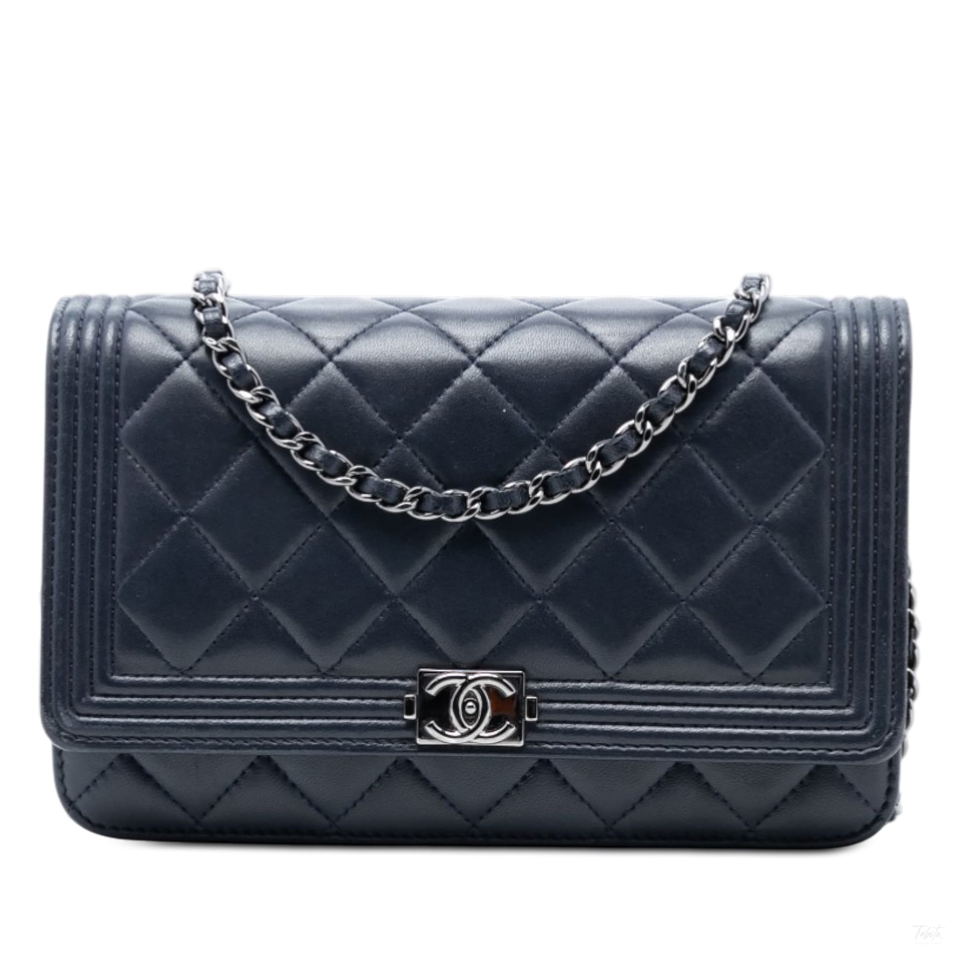 Second hand Chanel Boy Leather Wallet on Chain Clutch Blue - Tabita Bags