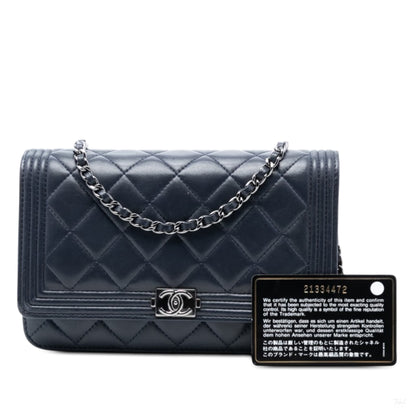 Second hand Chanel Boy Leather Wallet on Chain Clutch Blue - Tabita Bags