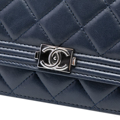 Second hand Chanel Boy Leather Wallet on Chain Clutch Blue - Tabita Bags