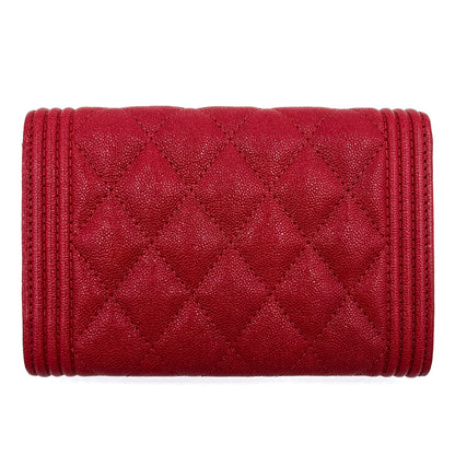 Second hand Chanel Boy Matelassè Caviar Leather Folding Wallet Cherry Red - Tabita Bags