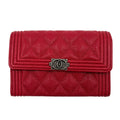 Second hand Chanel Boy Matelassè Caviar Leather Folding Wallet Cherry Red - Tabita Bags