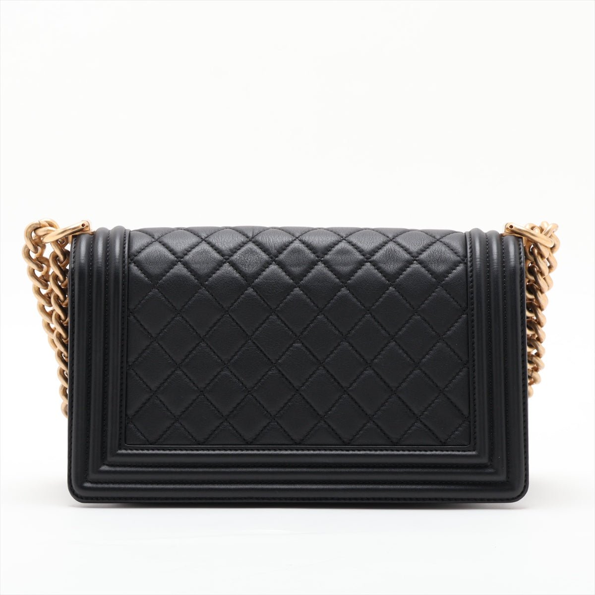 Second hand Chanel Boy Medium Calfskin Leather Double Stitch Quilted Shoulder Bag Black - Tabita Bags