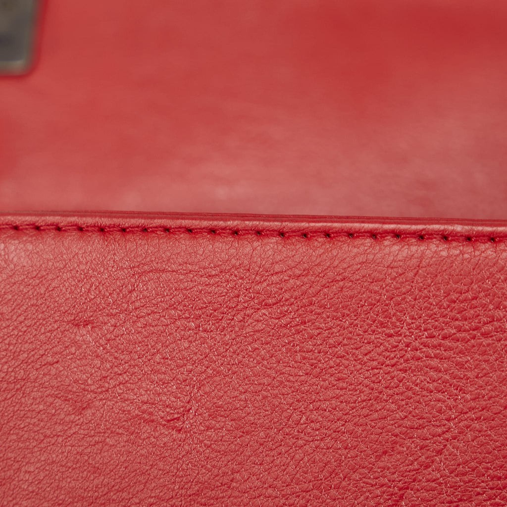 Second hand Chanel Boy Medium Calfskin Leather Double Stitch Quilted Shoulder Bag Red - Tabita Bags