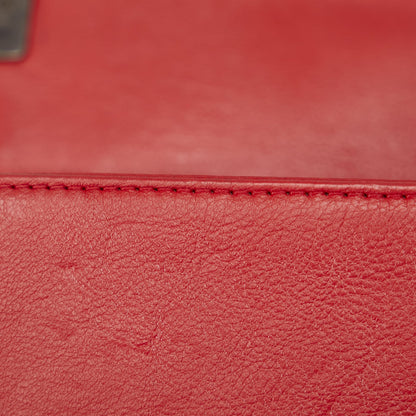 Second hand Chanel Boy Medium Calfskin Leather Double Stitch Quilted Shoulder Bag Red - Tabita Bags