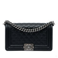 Second hand Chanel Boy Medium Caviar Leather Quilted Shoulder Bag Black - Tabita Bags