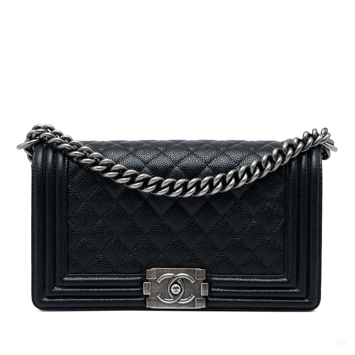 Second hand Chanel Boy Medium Caviar Leather Quilted Shoulder Bag Black - Tabita Bags