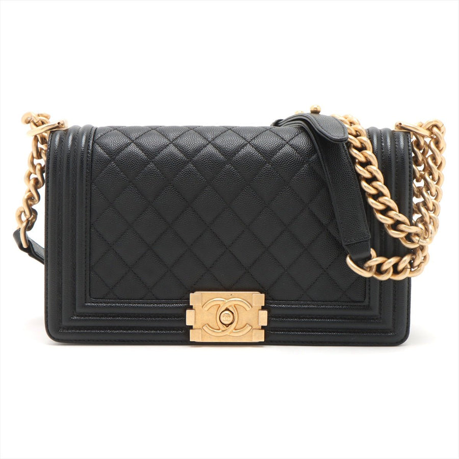 Second hand Chanel Boy Medium Caviar Leather Quilted Shoulder Bag Black - Tabita Bags