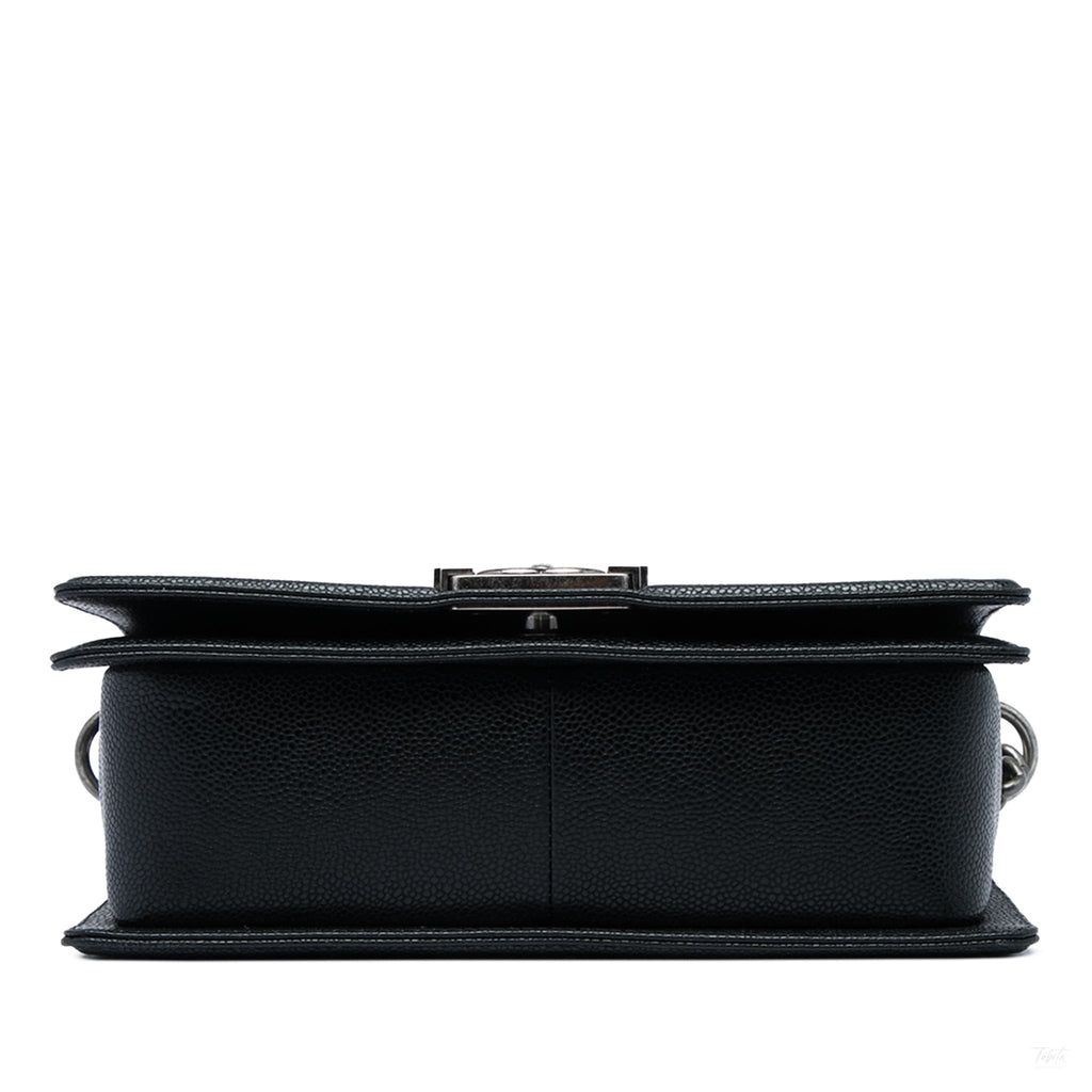 Second hand Chanel Boy Medium Caviar Leather Quilted Shoulder Bag Black - Tabita Bags
