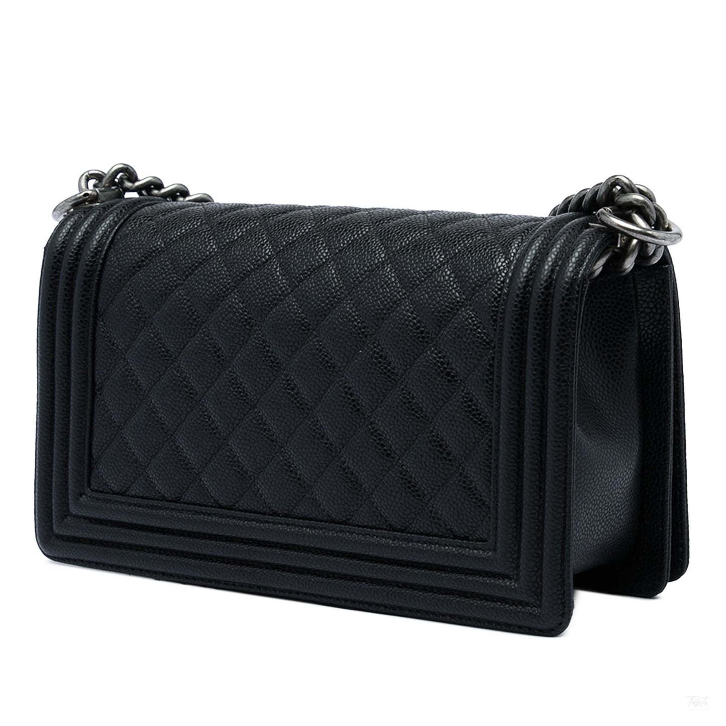 Second hand Chanel Boy Medium Caviar Leather Quilted Shoulder Bag Black - Tabita Bags