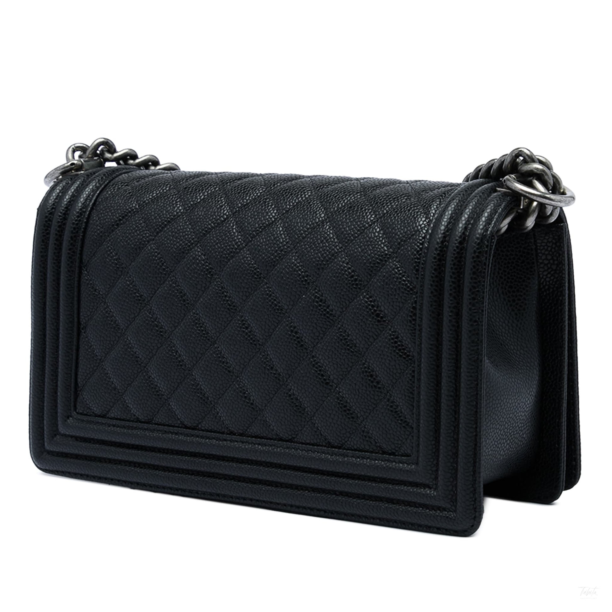 Second hand Chanel Boy Medium Caviar Leather Quilted Shoulder Bag Black - Tabita Bags