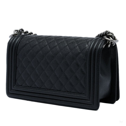 Second hand Chanel Boy Medium Caviar Leather Quilted Shoulder Bag Black - Tabita Bags
