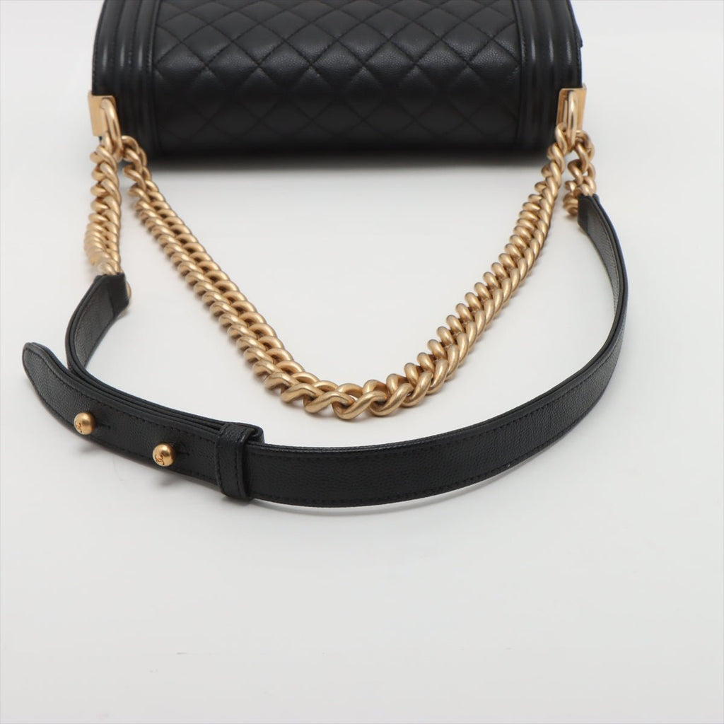 Second hand Chanel Boy Medium Caviar Leather Quilted Shoulder Bag Black - Tabita Bags