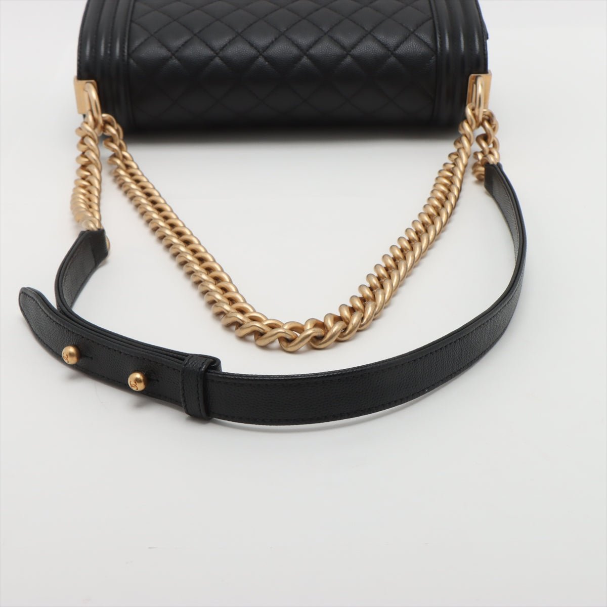 Second hand Chanel Boy Medium Caviar Leather Quilted Shoulder Bag Black - Tabita Bags