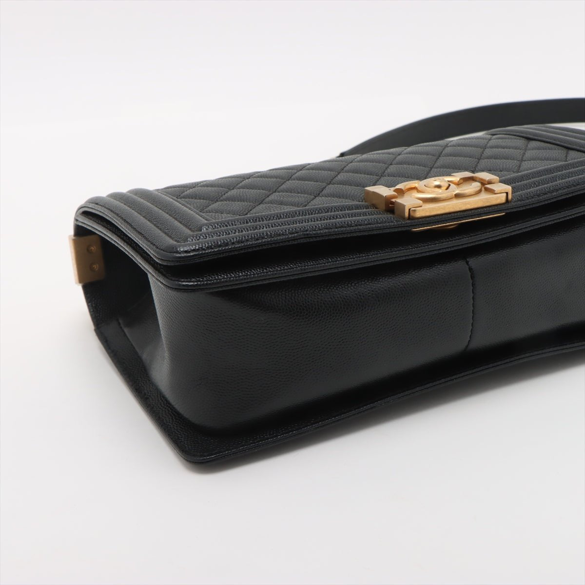 Second hand Chanel Boy Medium Caviar Leather Quilted Shoulder Bag Black - Tabita Bags