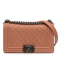 Second hand Chanel Boy Medium Caviar Leather Quilted Shoulder Bag Brown - Tabita Bags