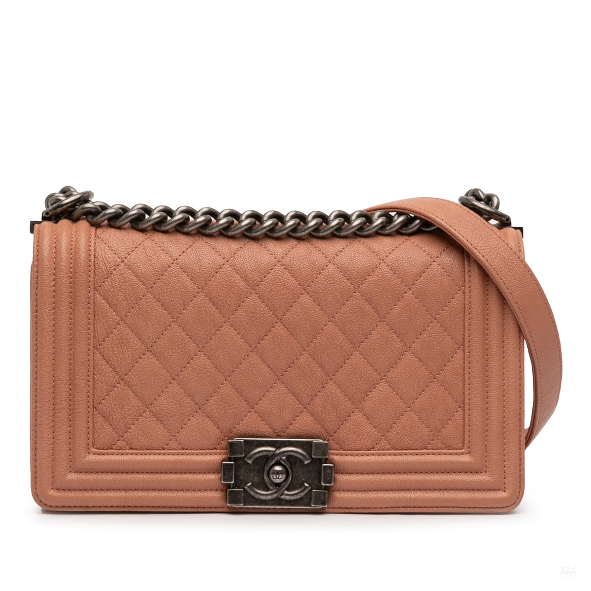 Second hand Chanel Boy Medium Caviar Leather Quilted Shoulder Bag Brown - Tabita Bags