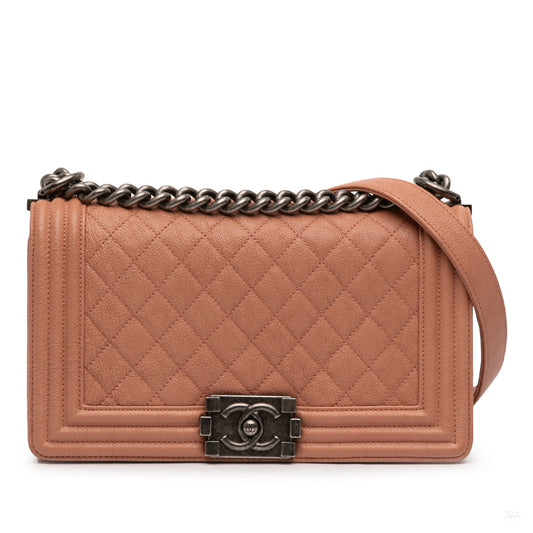 Second hand Chanel Boy Medium Caviar Leather Quilted Shoulder Bag Brown - Tabita Bags