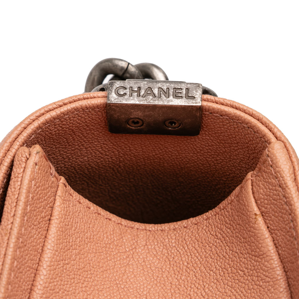Second hand Chanel Boy Medium Caviar Leather Quilted Shoulder Bag Brown - Tabita Bags