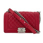 Second hand Chanel Boy Medium Perforated Lambskin Leather Flap Bag Raspberry - Tabita Bags