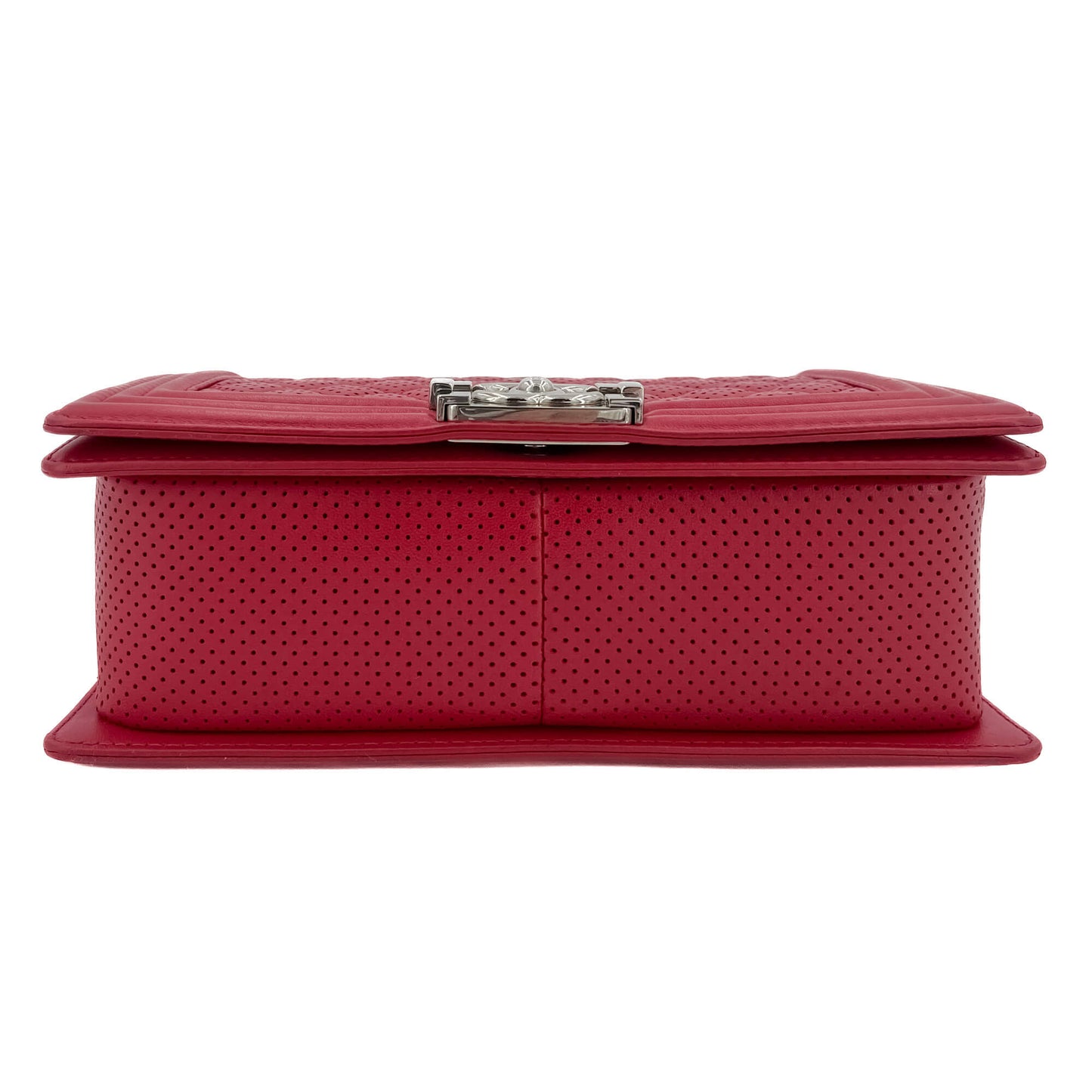 Second hand Chanel Boy Medium Perforated Lambskin Leather Flap Bag Raspberry - Tabita Bags