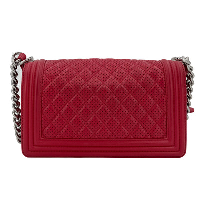 Second hand Chanel Boy Medium Perforated Lambskin Leather Flap Bag Raspberry - Tabita Bags