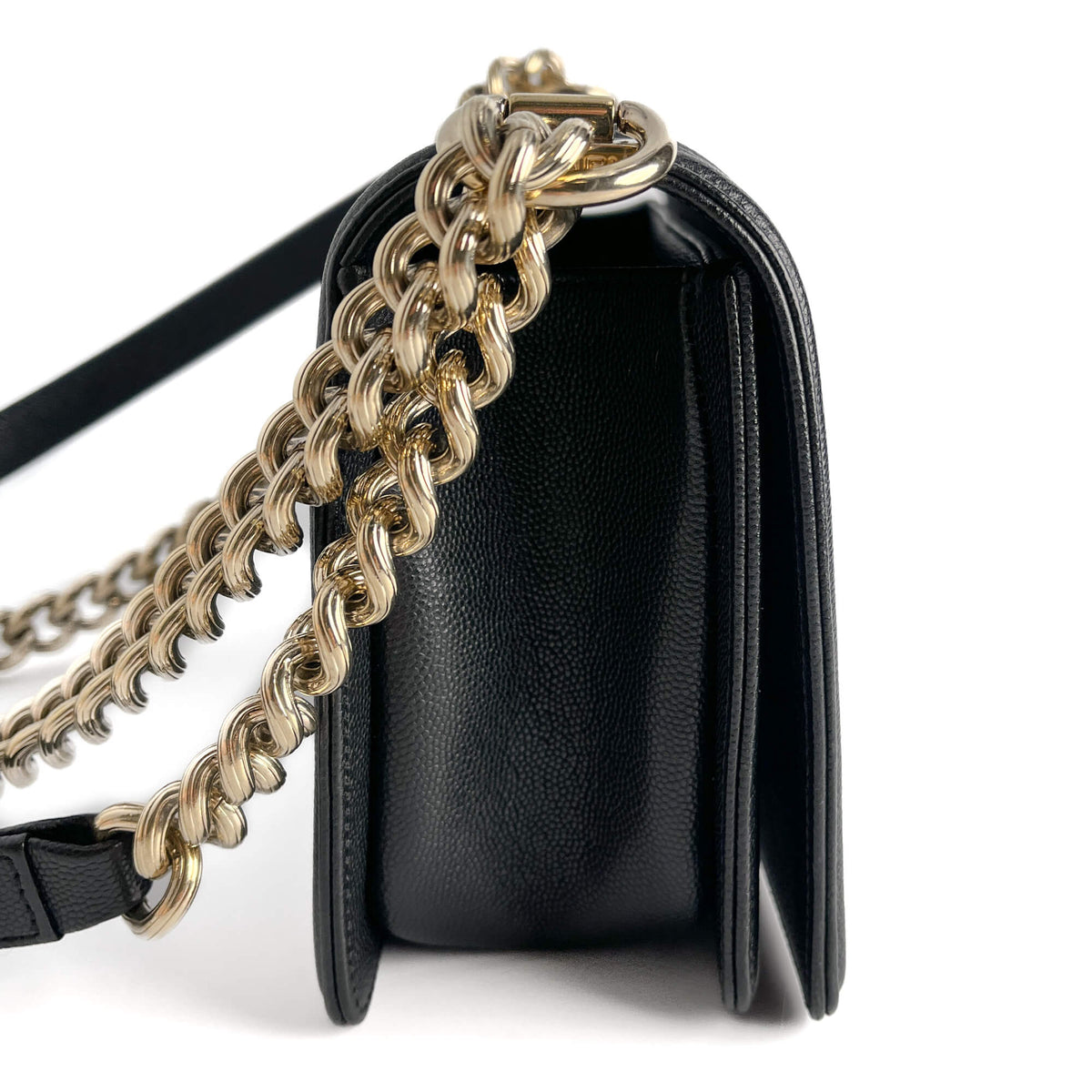 Second hand Chanel Boy Medium Quilted Caviar Leather Shoulder Bag Black - Tabita Bags