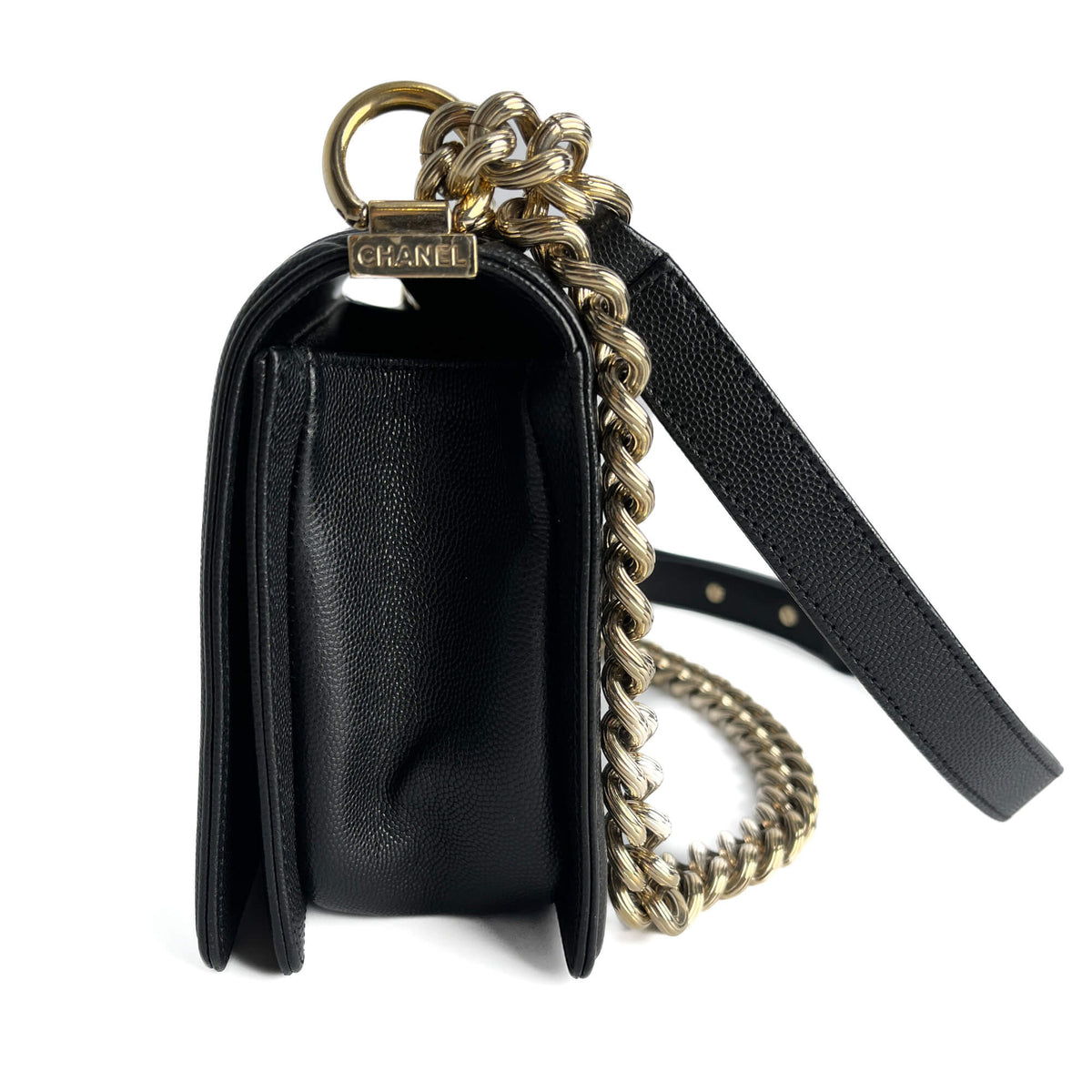 Second hand Chanel Boy Medium Quilted Caviar Leather Shoulder Bag Black - Tabita Bags