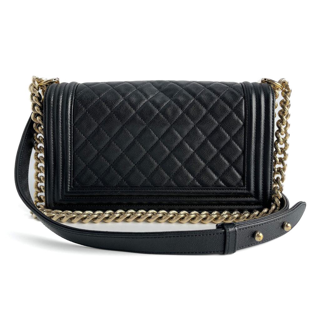 Second hand Chanel Boy Medium Quilted Caviar Leather Shoulder Bag Black - Tabita Bags