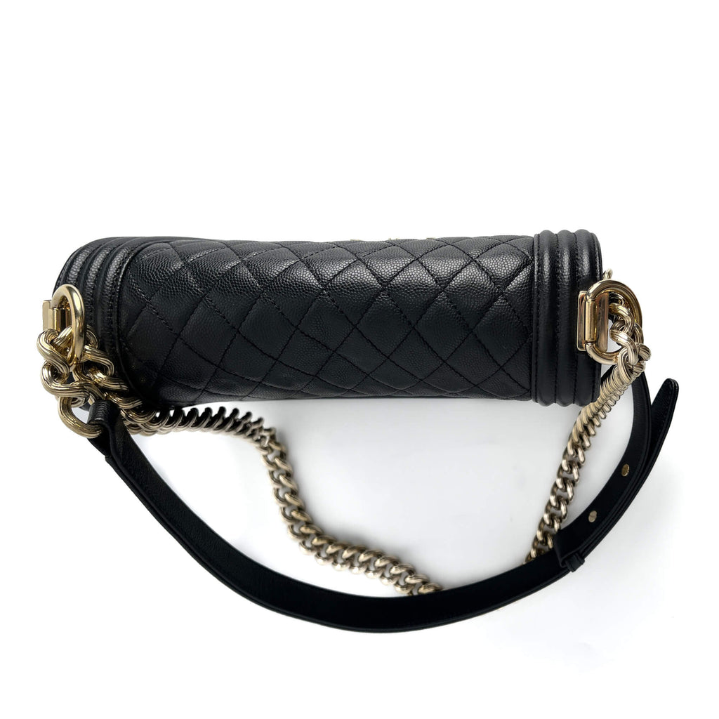 Second hand Chanel Boy Medium Quilted Caviar Leather Shoulder Bag Black - Tabita Bags