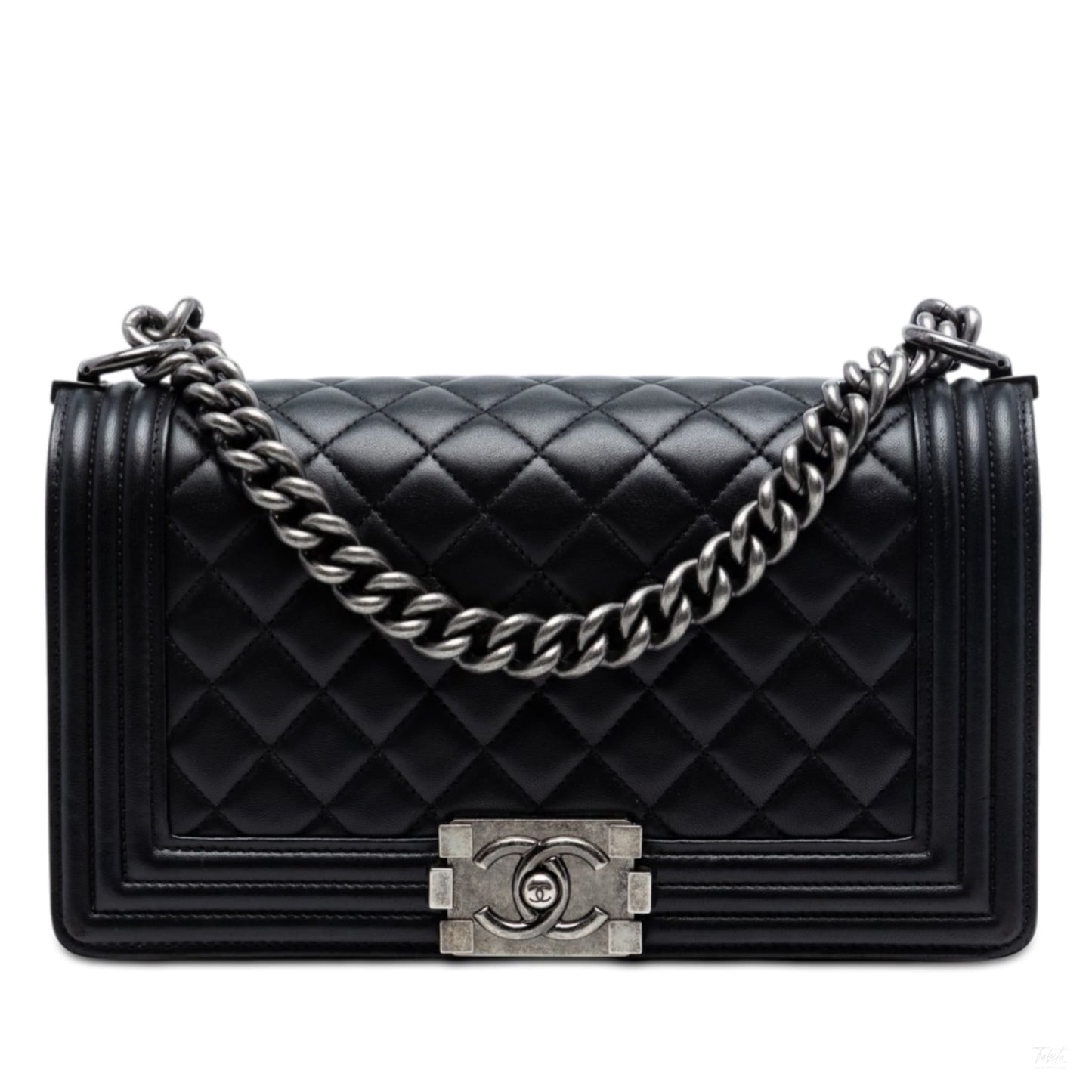 Second hand Chanel Boy Medium Quilted Lambskin Leather Bag Black - Tabita Bags
