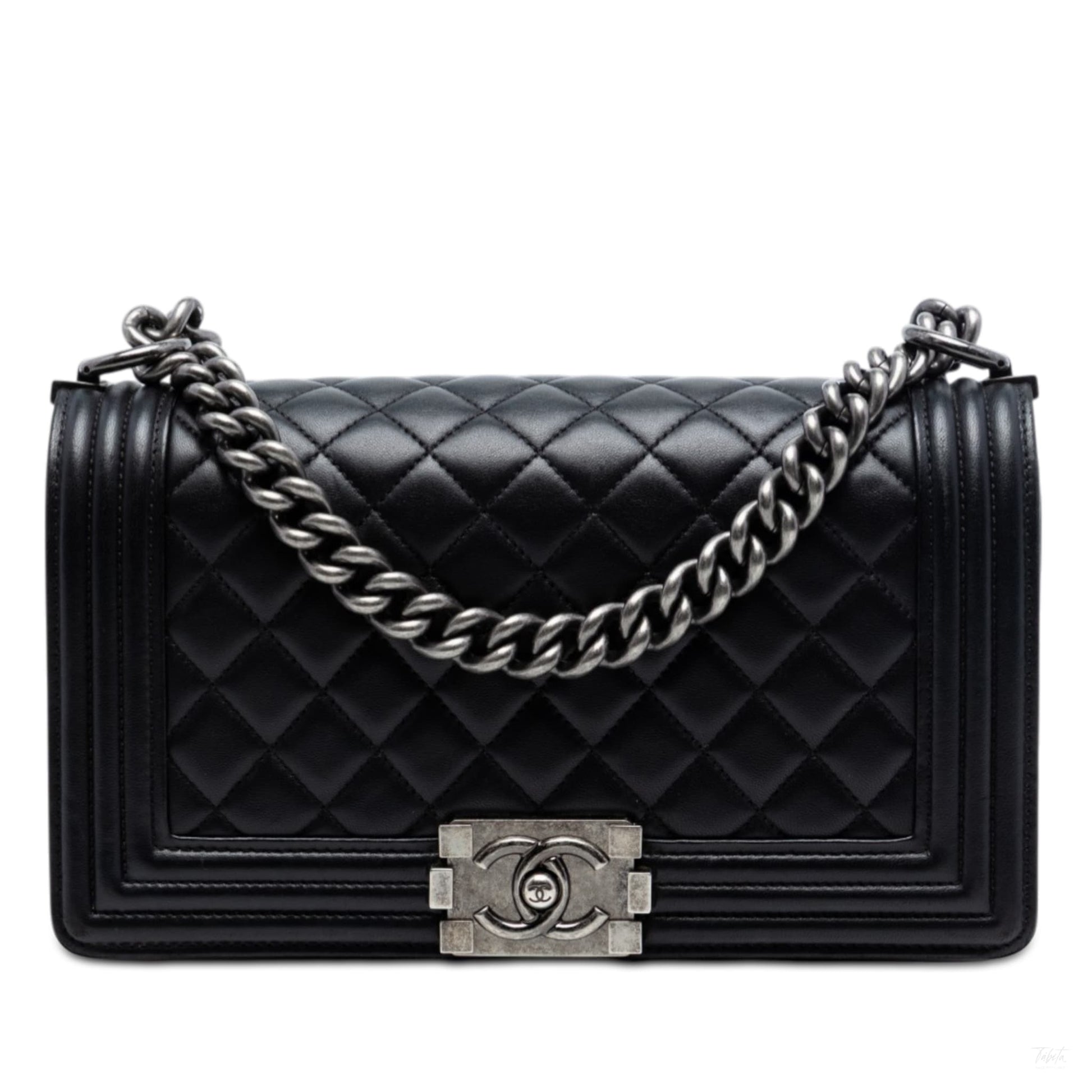Second hand Chanel Boy Medium Quilted Lambskin Leather Bag Black - Tabita Bags