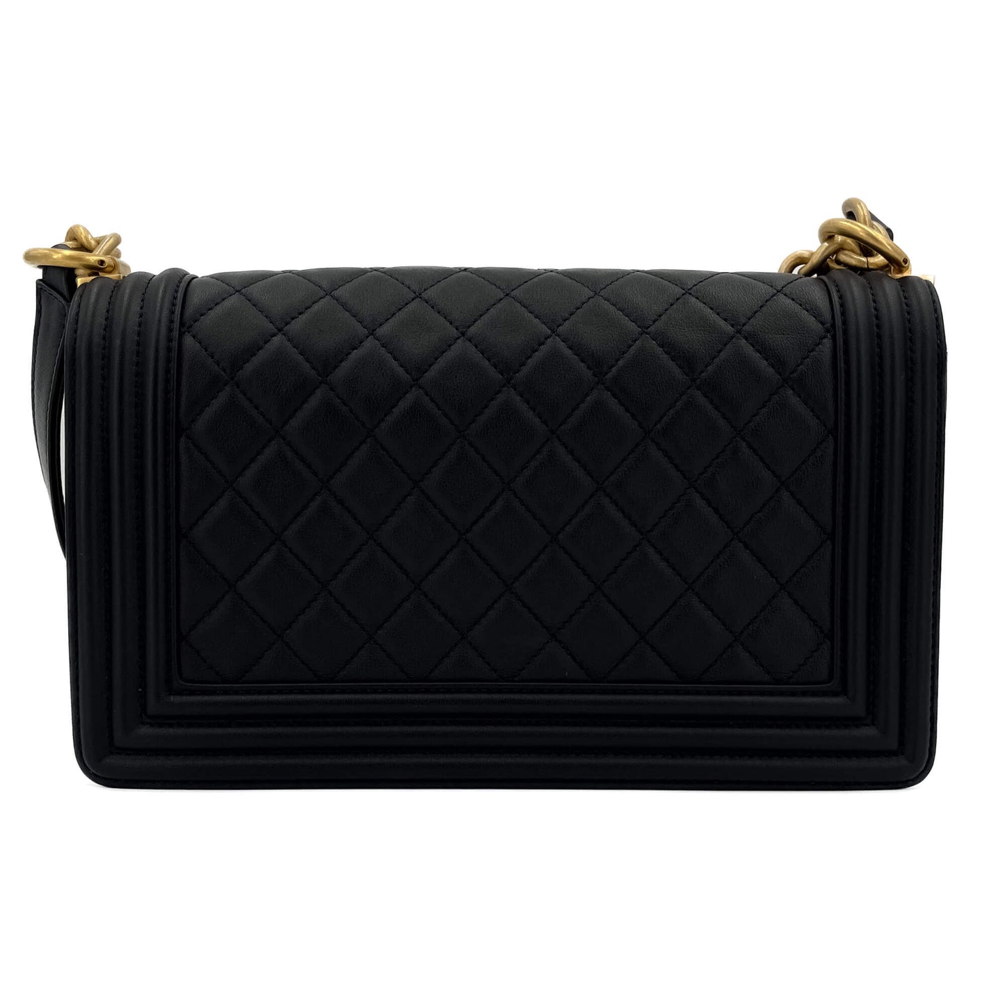 Second hand Chanel Boy Medium Quilted Lambskin Leather Bag Black - Tabita Bags