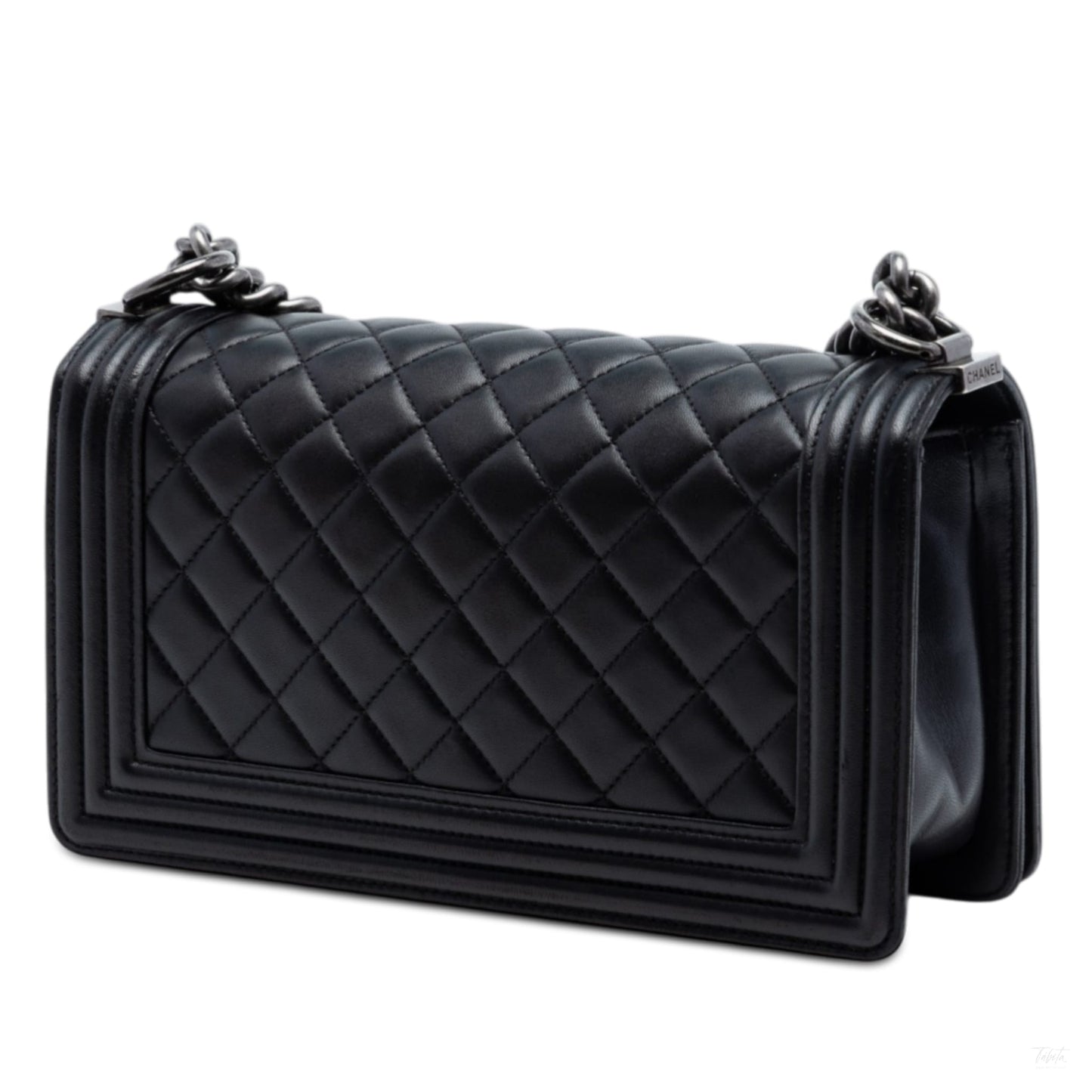 Second hand Chanel Boy Medium Quilted Lambskin Leather Bag Black - Tabita Bags